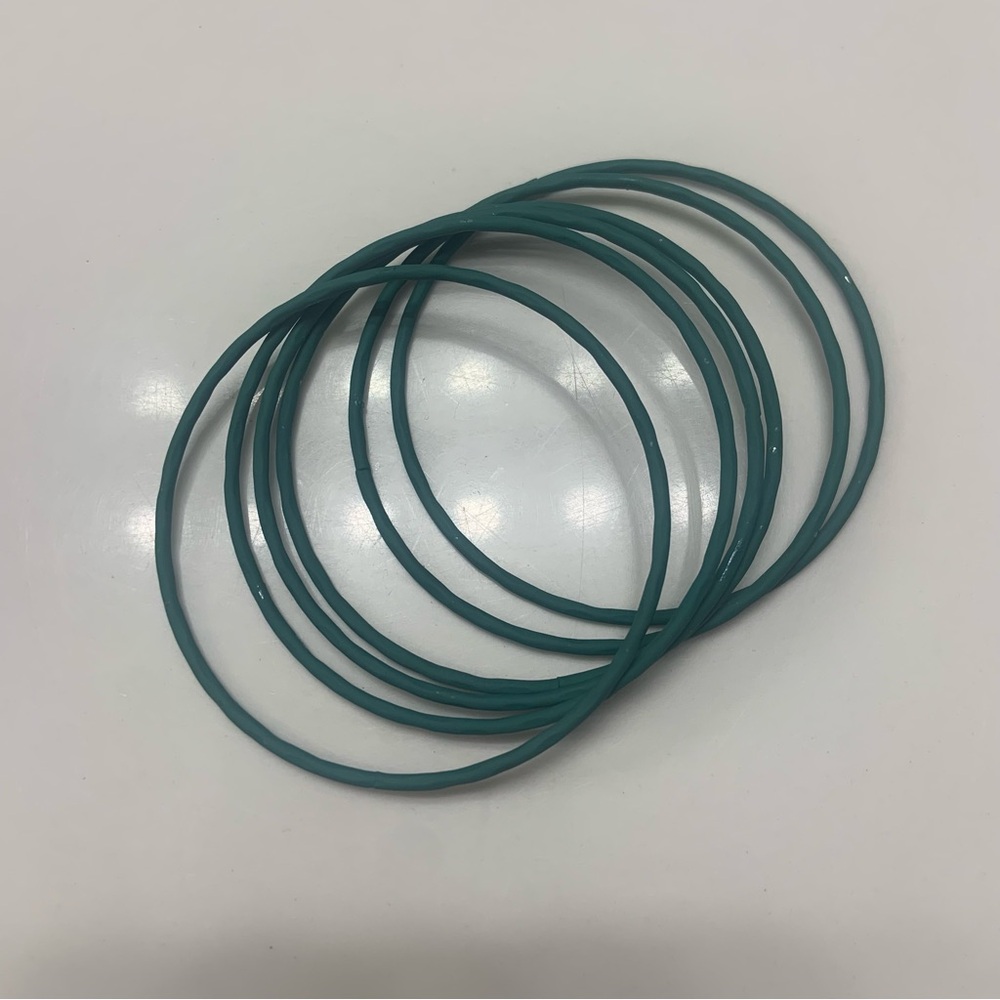 Set of 6 Teal Bangles Rubber Coating 8.25”